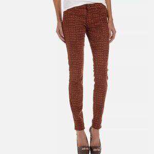Rich and Skinny Stretch Croc-Print Skinny Jeans in Rust Brown Size 25